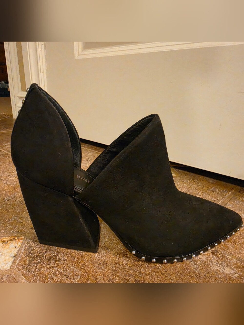 Gianni Bini Black Stud-Trim Block Heel Mule